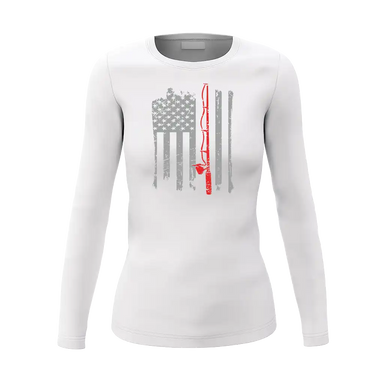 Fishing Rod American Flag Women Long Sleeve Shirt